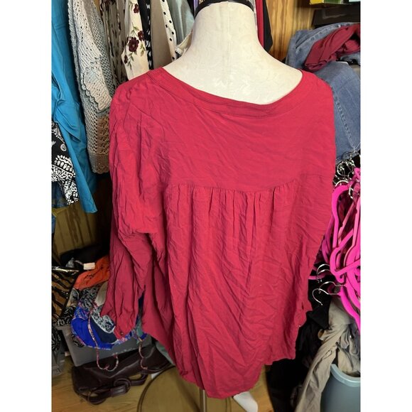 Torrid Top Tunic Red Floral 3 (3X) Long Sleeve 1/4 Button Down Pockets - Picture 5 of 8